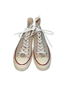 Converse High Top Sneakers Beige with Red Trim and White Laces